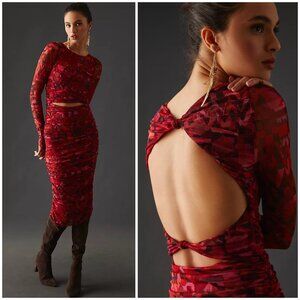 New MISA Cutout Long Sleeve Midi Dress in‎ Red Size L